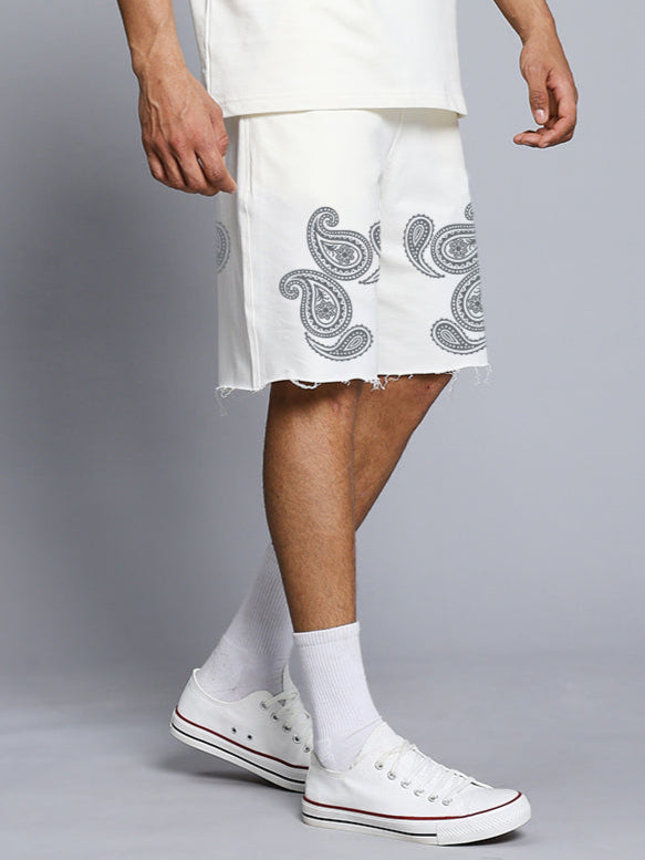 MESSI PAISLEY PRINT REGULAR FIT SHORTS (OFF WHITE)