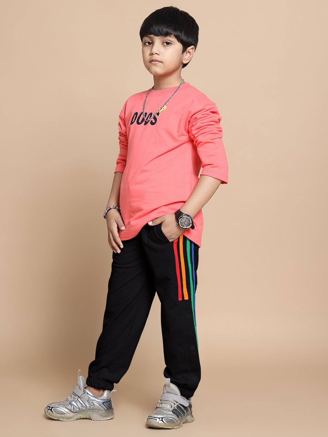 DUDS PRISM COLORFUL STRIPE JOGGER FOR BOYS & GIRL (BLACK)