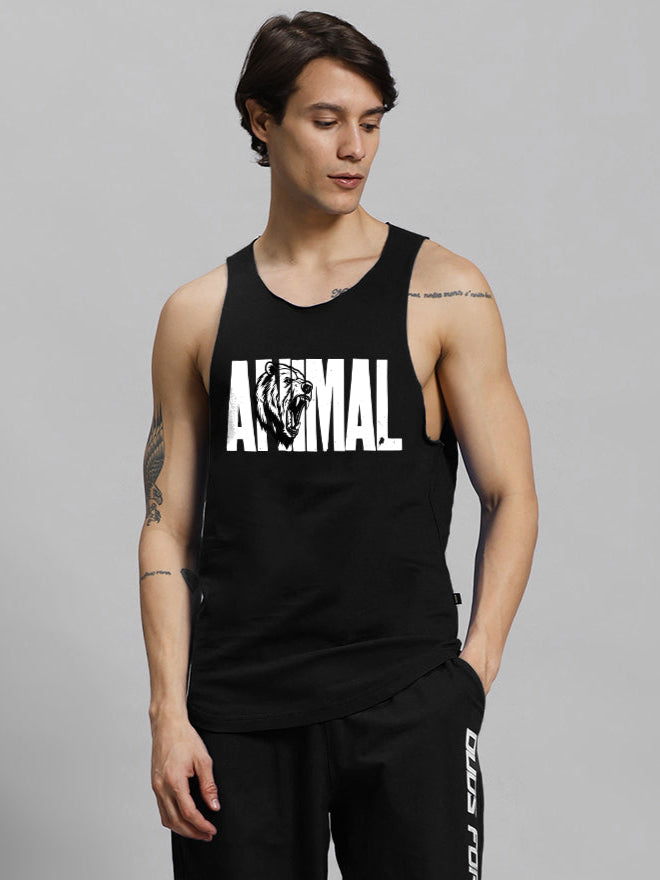 ANIMAL PRINTED GYM T-SHIRT (BLACK)