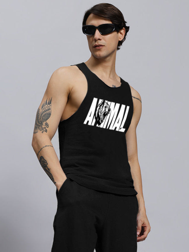 ANIMAL PRINTED GYM T-SHIRT (BLACK)