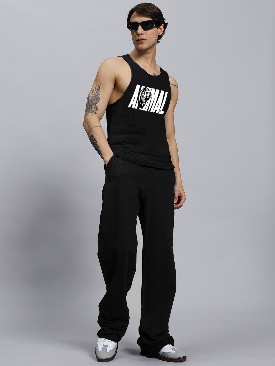 ANIMAL PRINTED RELAXED FIT CO-ORD SET (BLACK)