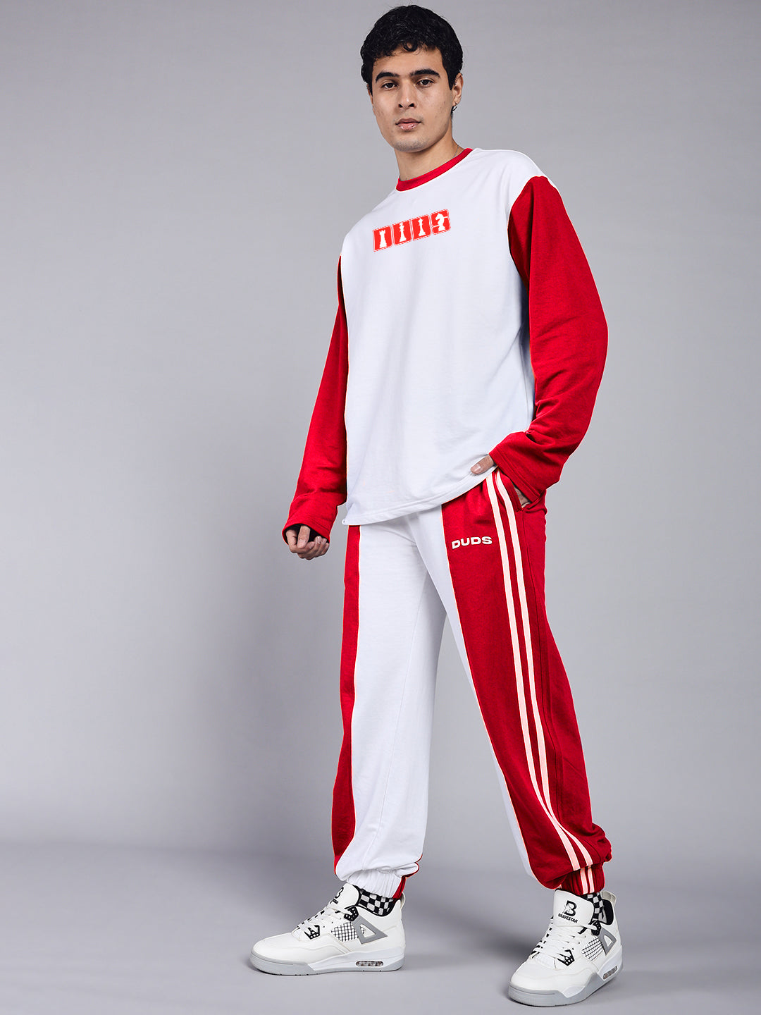 BALMY RELAXED FIT CO-ORD SET (WHITE RED)