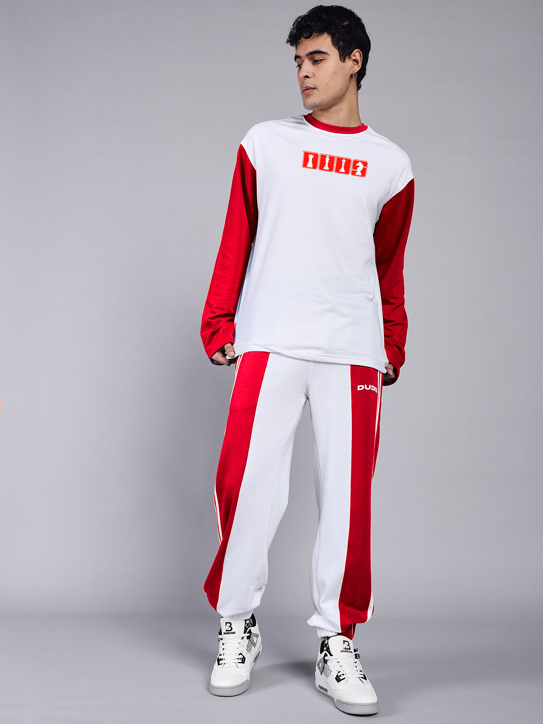 BALMY RELAXED FIT CO-ORD SET (WHITE RED)