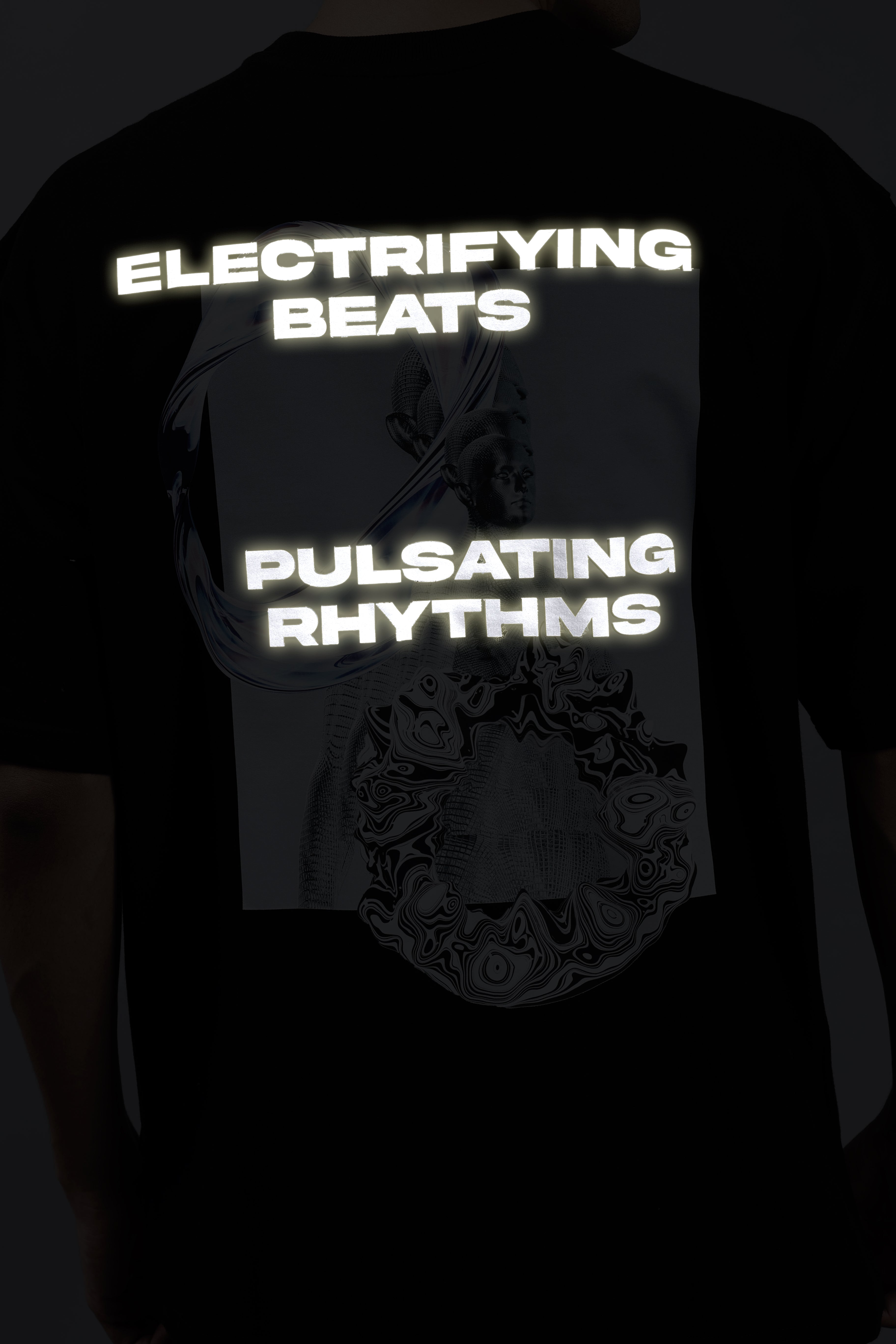Pulsating Rhythms Reflector Over-Sized T-Shirt (Black) - Wearduds