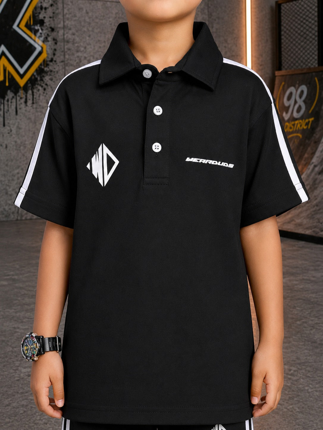 CHAMPION TRACK POLO T-SHIRT FOR BOYS GIRLS BLACK