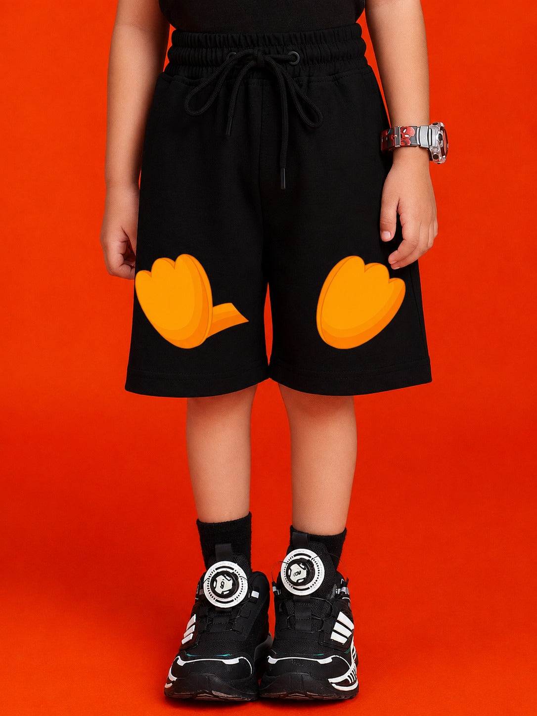 QUACK ATTACK GRAPHIC SHORTS FOR BOYS GIRLS BLACK