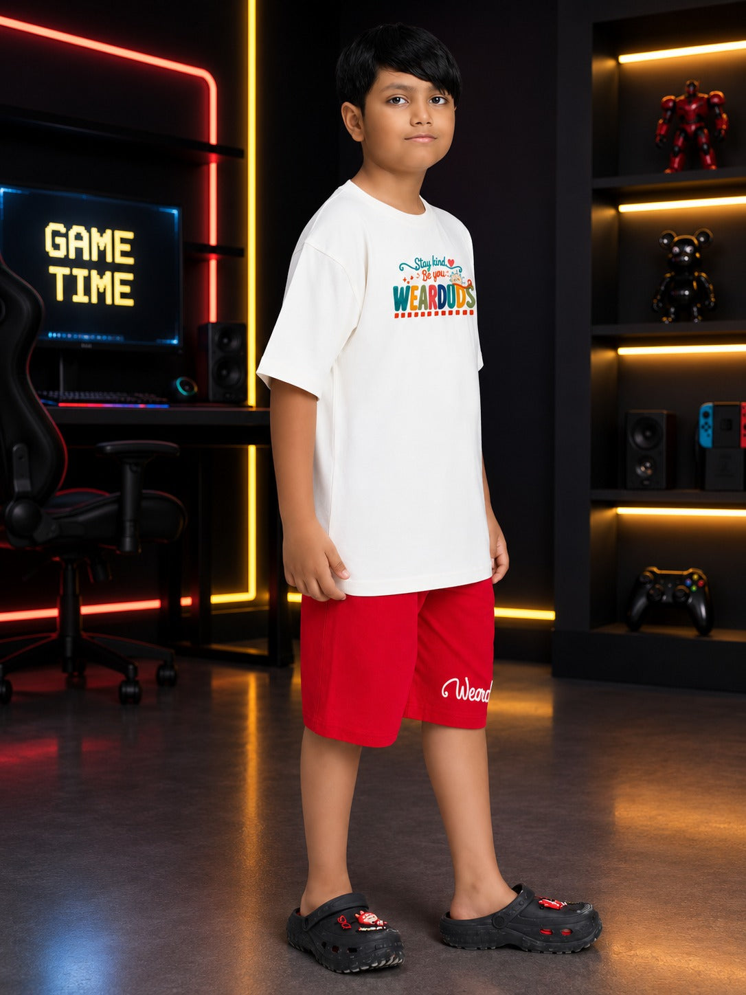 STAY KIND GRAPHIC CO-ORD SET FOR BOYS & GIRLS WHITE RED