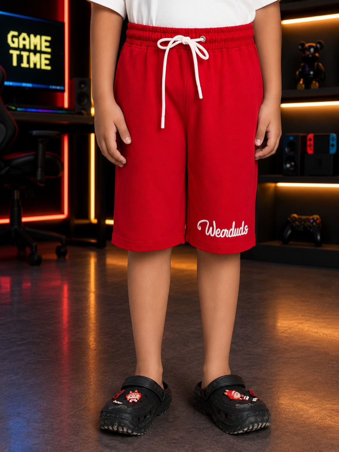 STAY KIND GRAPHIC SHORTS FOR BOYS GIRLS WHITE RED