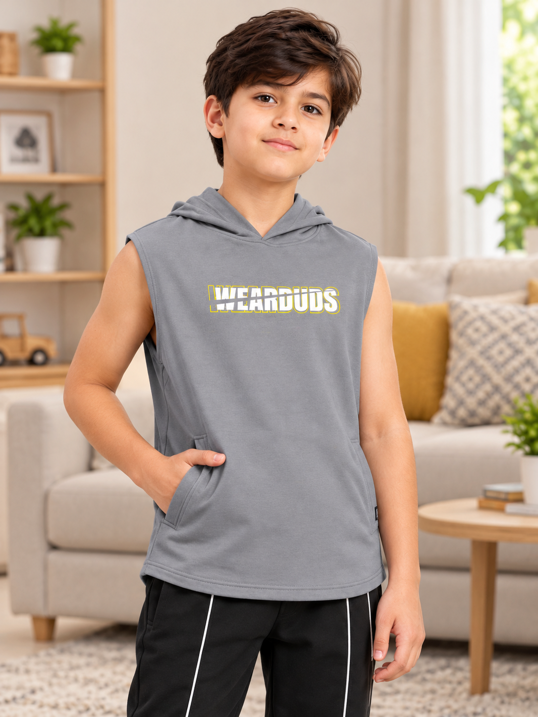 ACTIVEWEAR SLEEVELESS GRAPHIC PRINT FOR BOYS GIRLS BROWN GREY