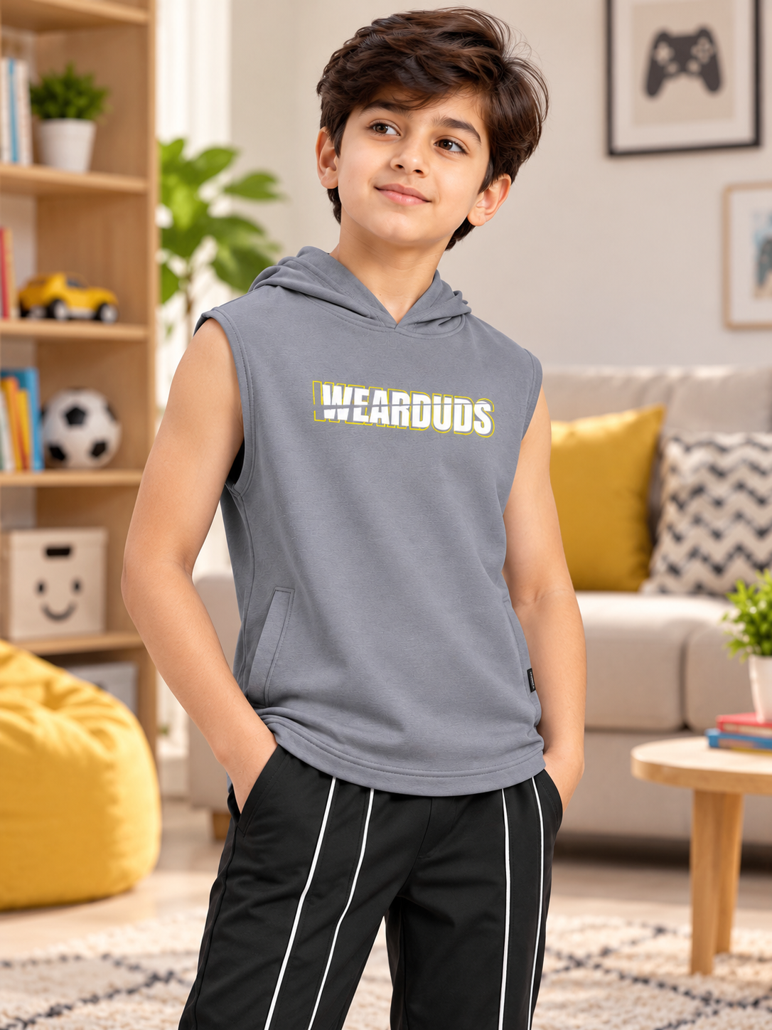 ACTIVEWEAR SLEEVELESS GRAPHIC PRINT FOR BOYS GIRLS BROWN GREY