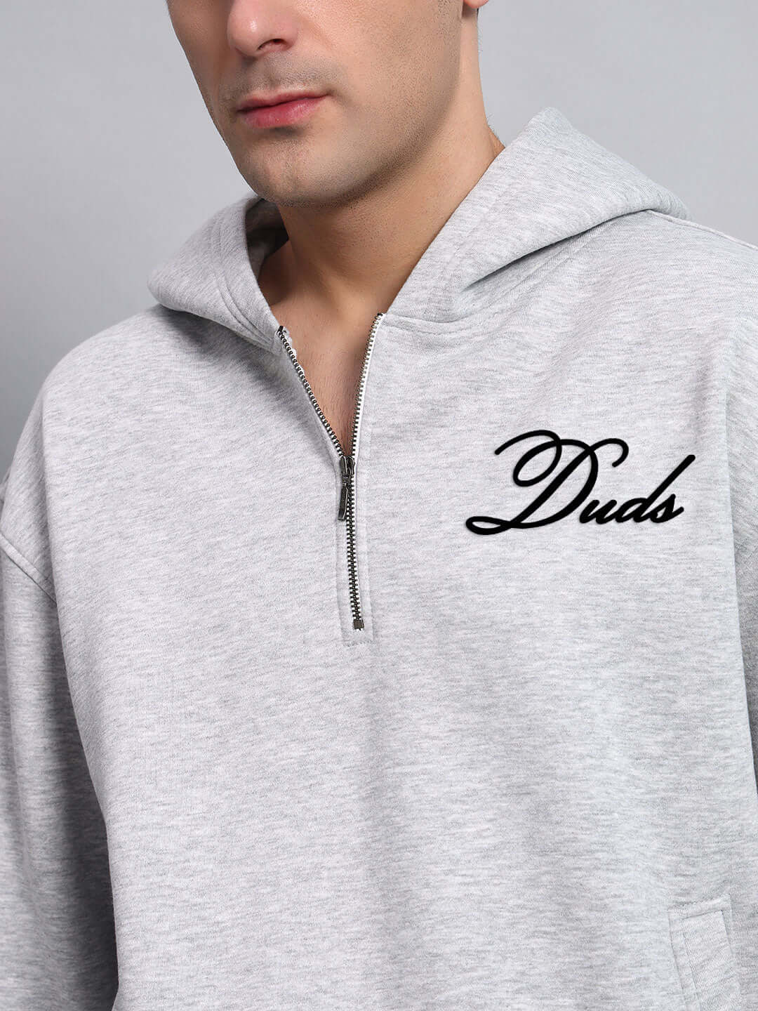 AMARILLO FLEECE HOODIE MELANGE GREY by Duds with front zip and logo