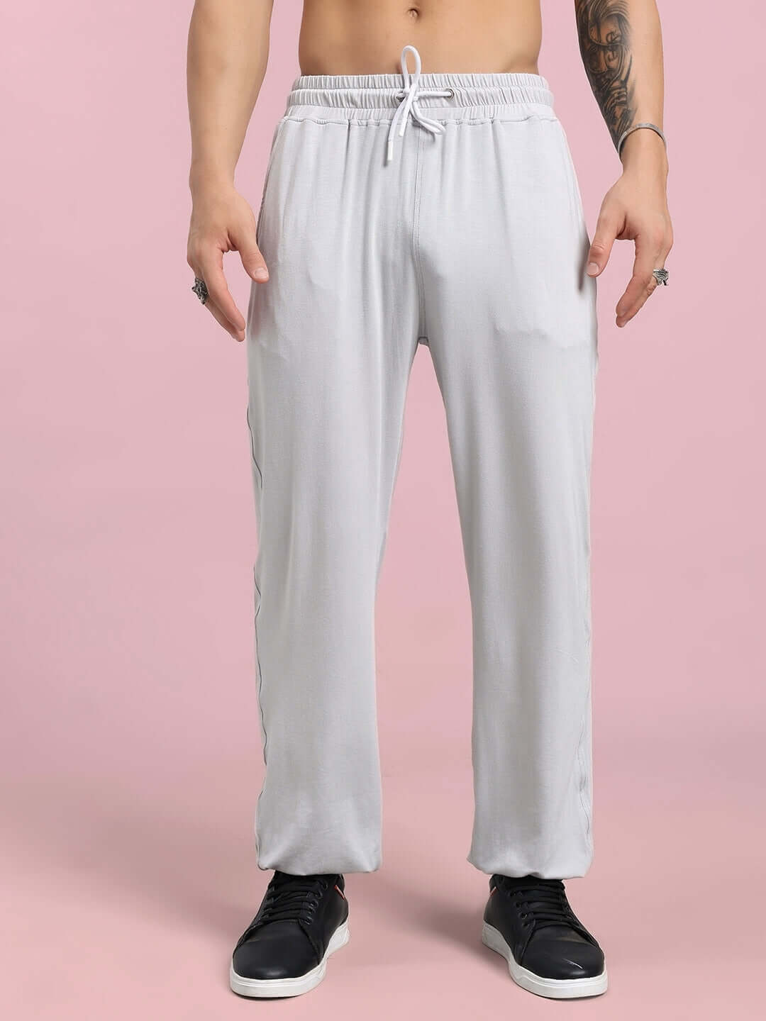 AMBLE relaxed fit jogger in grey, made to order by DUDS, featuring customizable size and prepaid custom fit option.