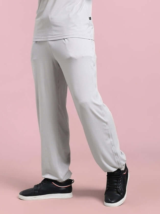 AMBLE RELAXED FIT JOGGER GREY MEN displayed on model with black sneakers