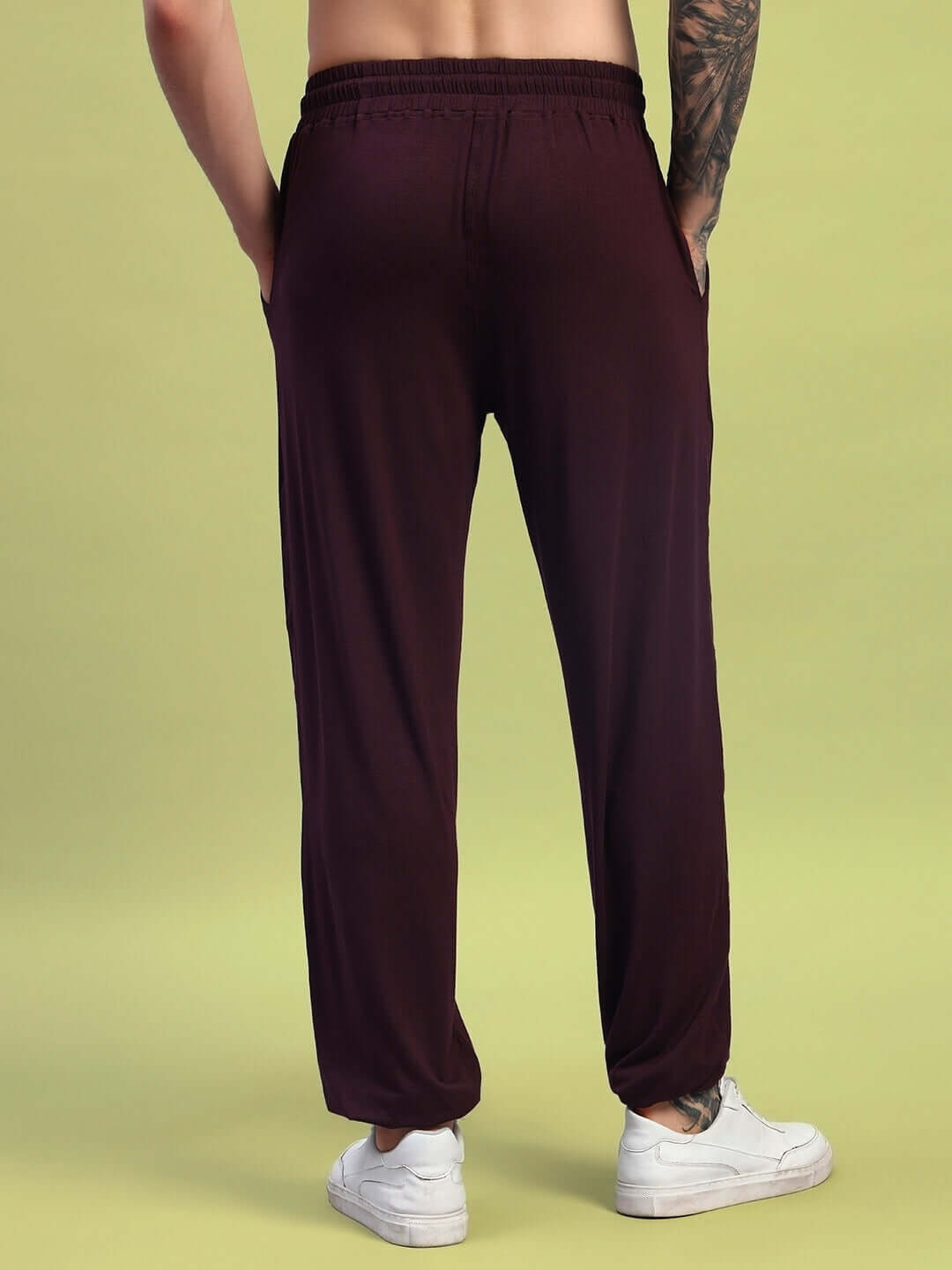 Back view of maroon AMBLE Relaxed Fit Jogger, showcasing comfortable design and tailored craftsmanship by DUDS.