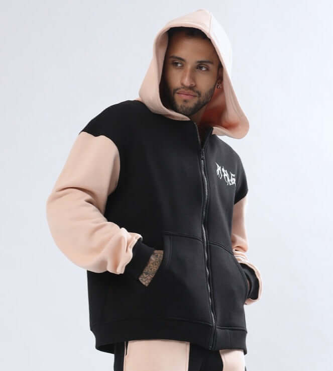 ANGEL WINGS FLEECE COLORBLOCK ZIPPER HOODIE