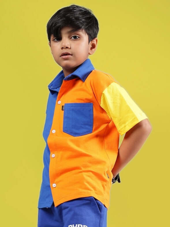Apex Shirt for Boys & Girls in multi blue tones, displayed on a child model. Ideal blend of style and comfort, crafted by expert tailors.