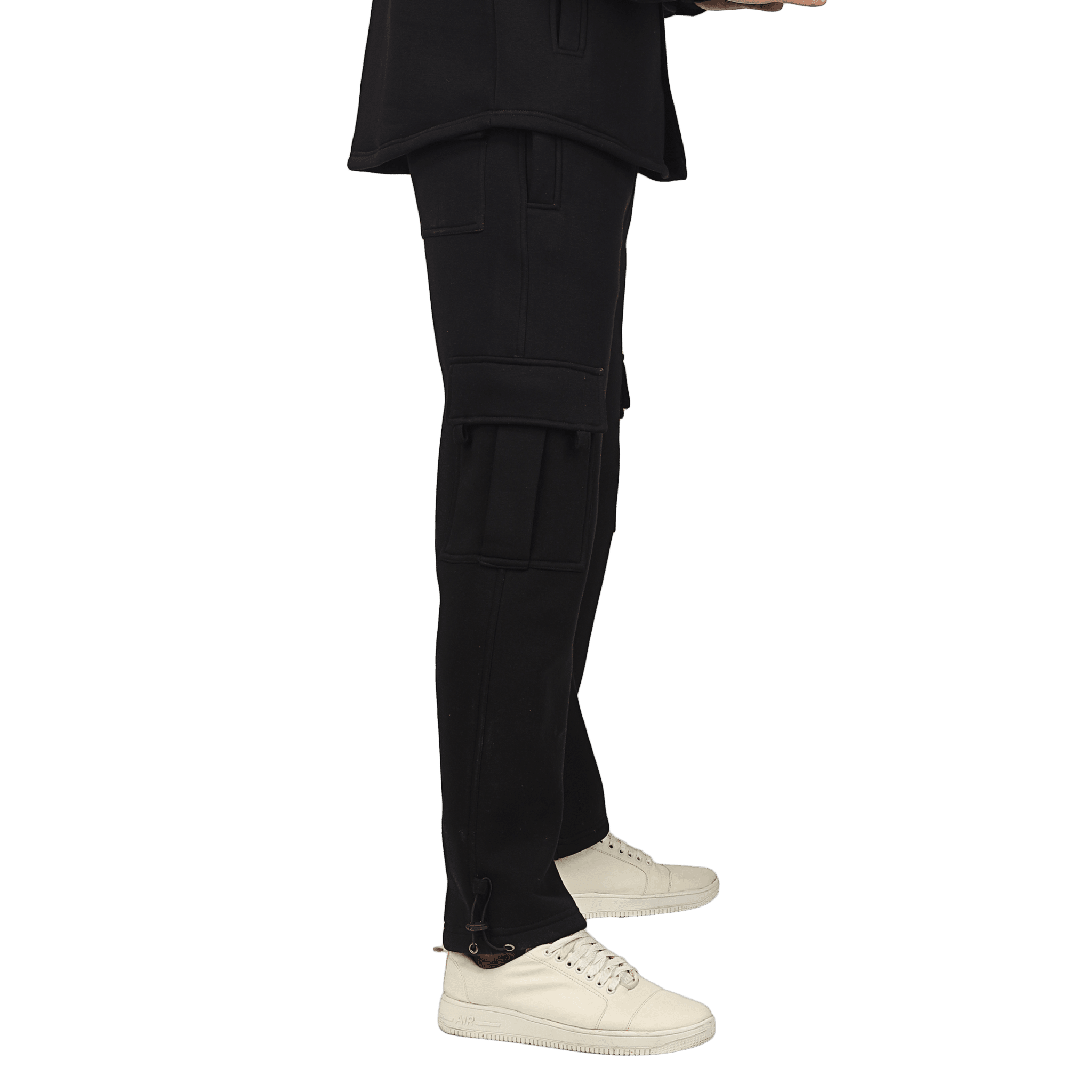 RELAXED FIT FLEECE CARGO PANT BLACK - CARGO