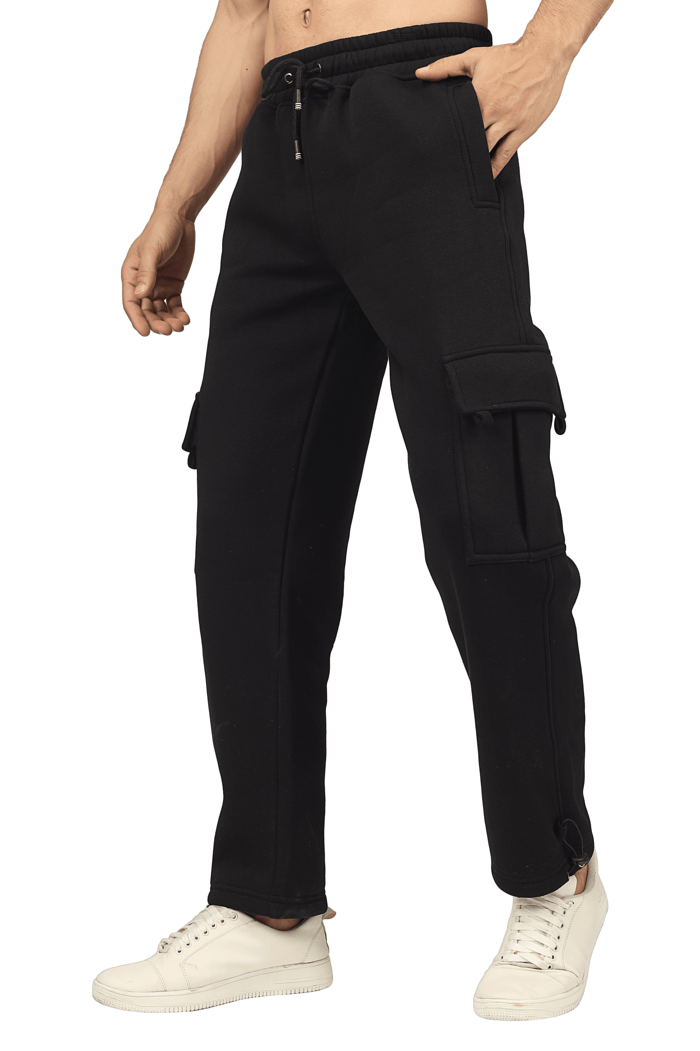 RELAXED FIT FLEECE CARGO PANT BLACK - CARGO