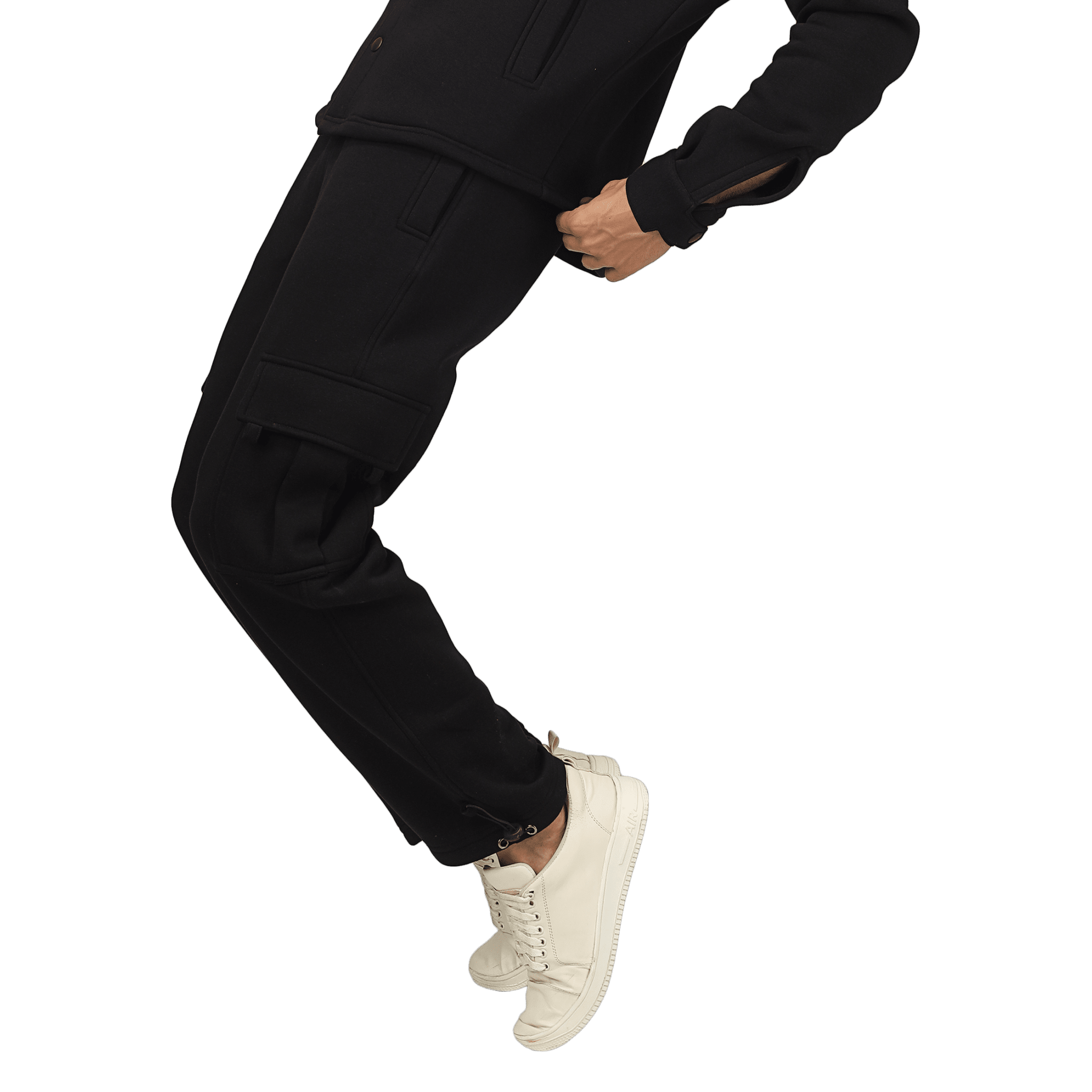 RELAXED FIT FLEECE CARGO PANT BLACK - CARGO