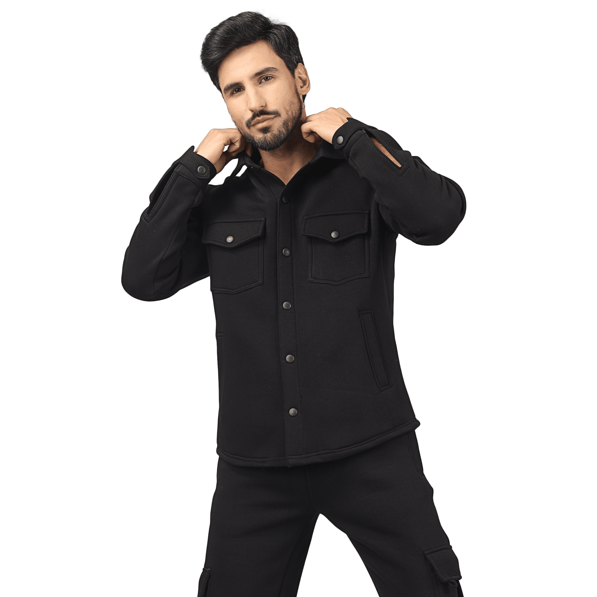 BLACK RELAXED FIT FULL FLEECE OVERSHIRT - SHIRT