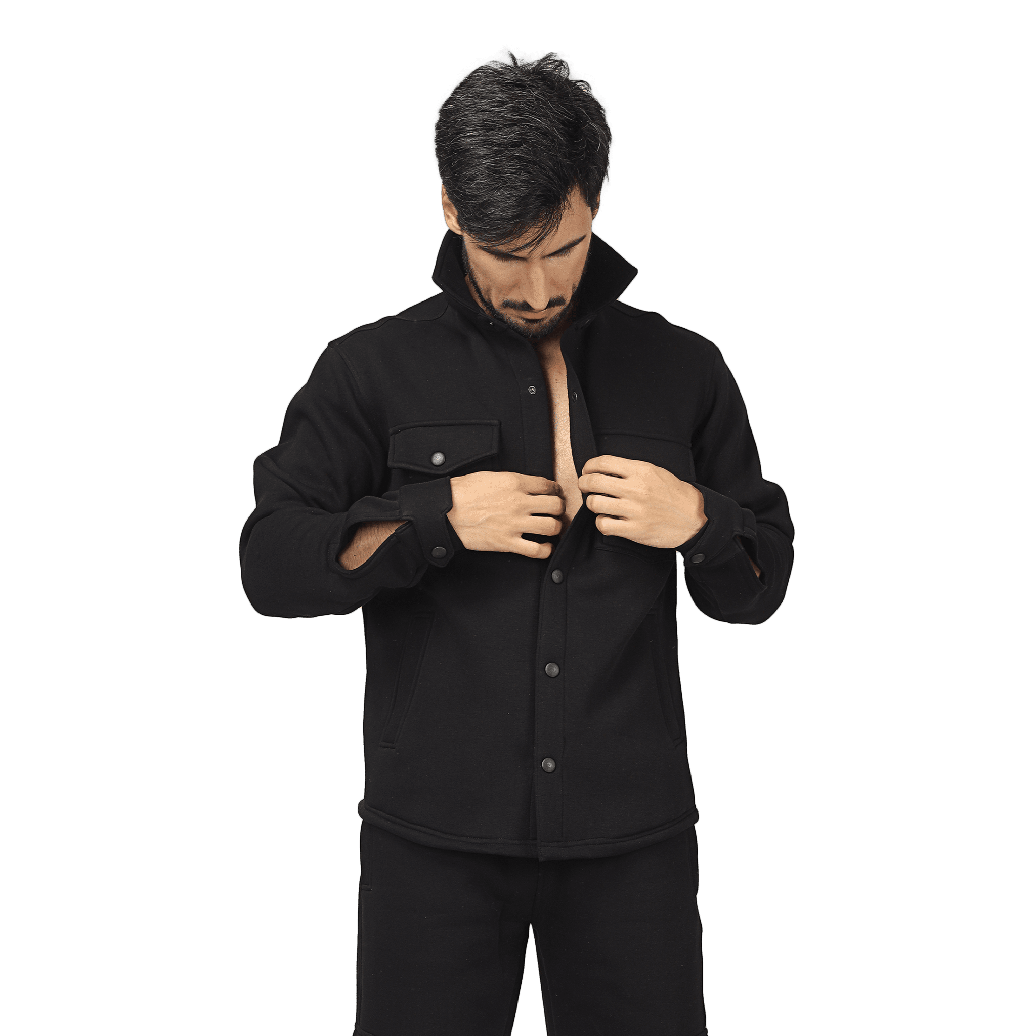 BLACK RELAXED FIT FULL FLEECE OVERSHIRT - SHIRT