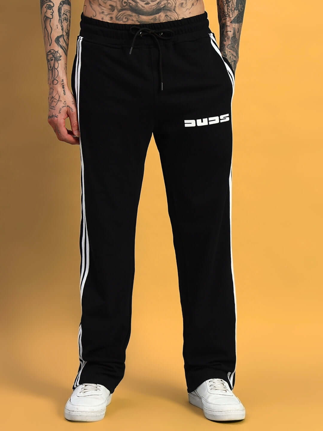 Parka Jogger in black with white stripes by DUDS, featuring custom fit option and experienced tailoring.