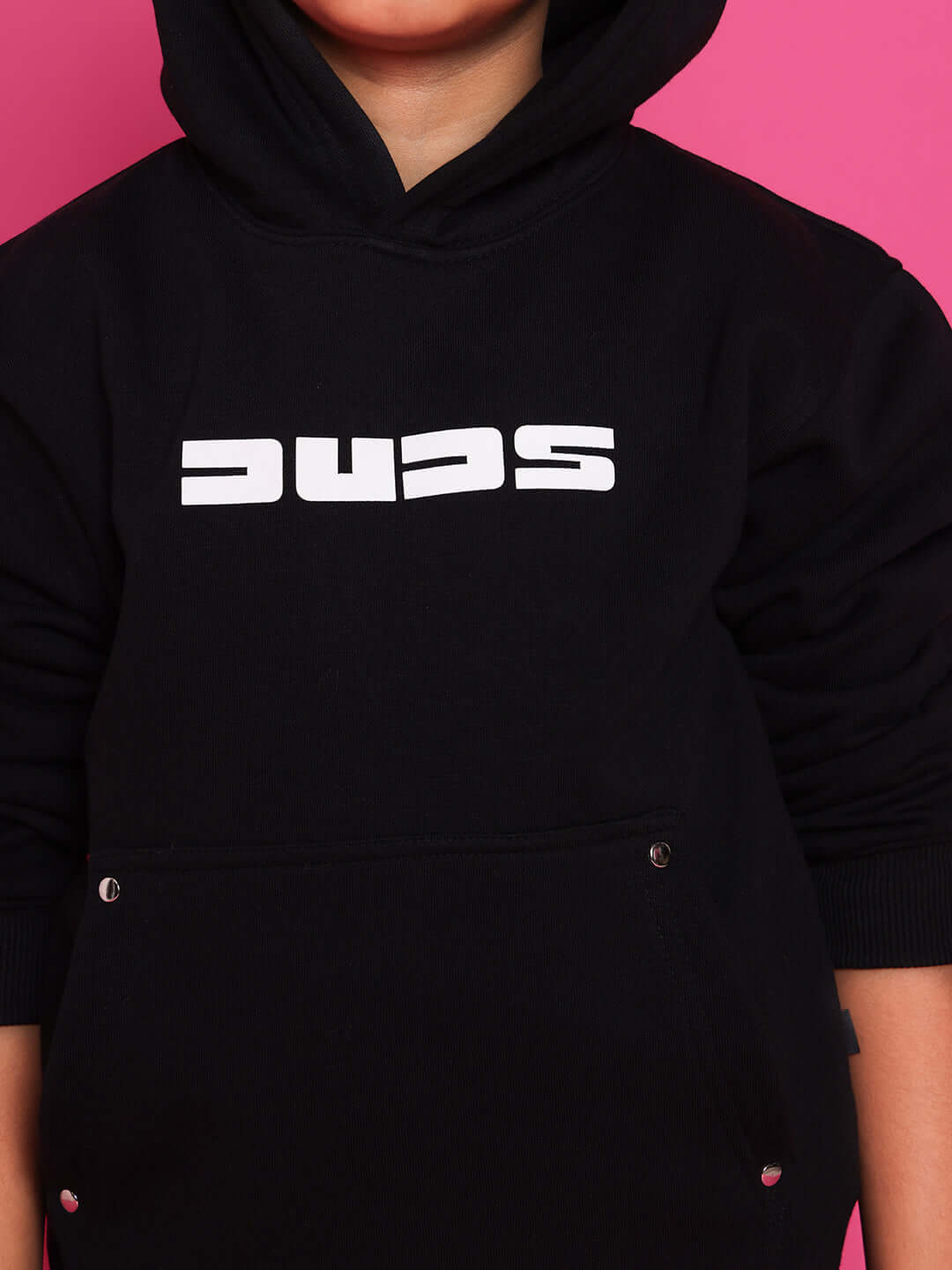 SHOOTER Co-Ord hoodie for kids, black with text, designed by DUDS. Made-to-order with customizable fit options available.