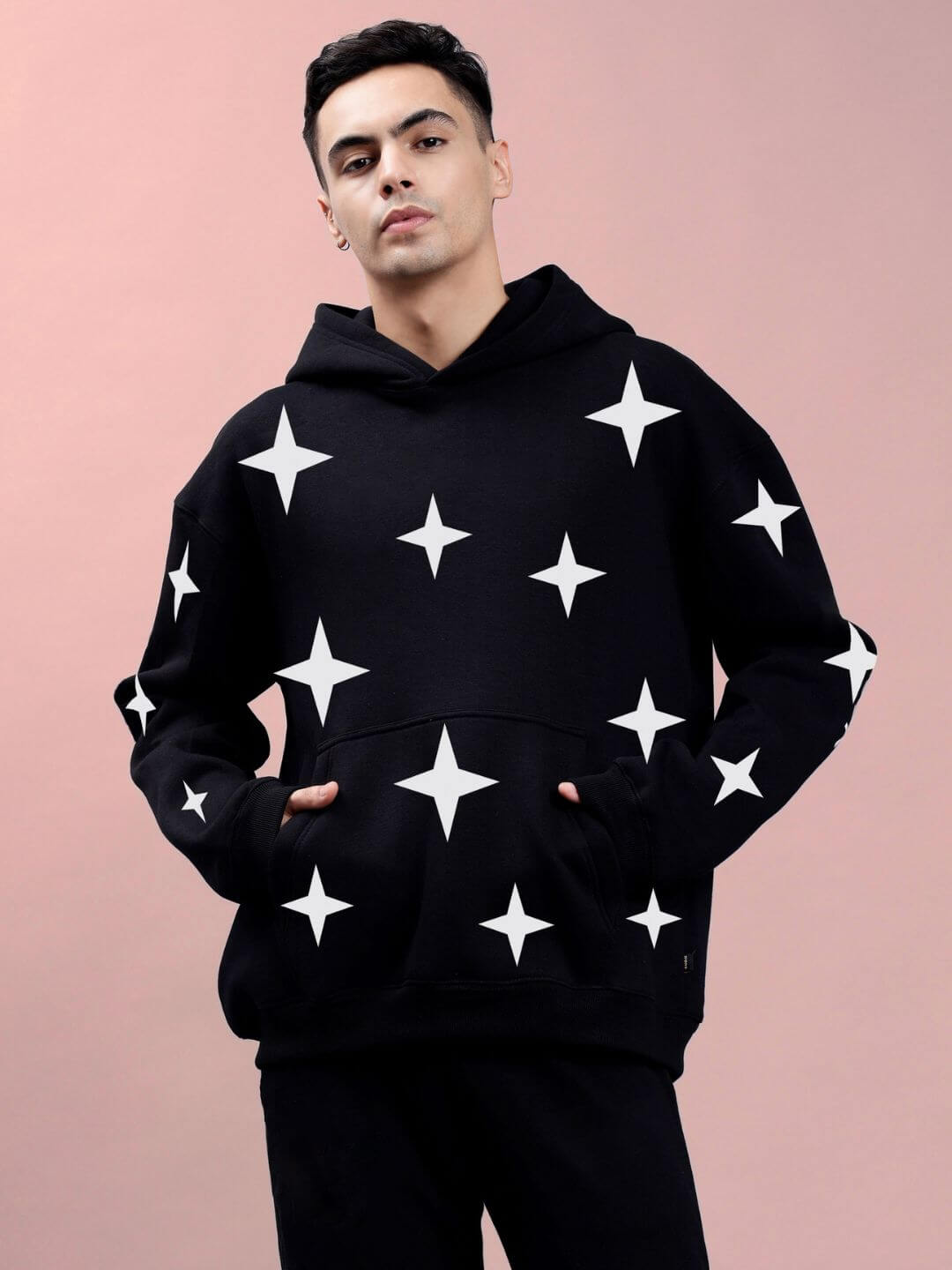 BLINKING STARS REFLECTOR OVERSIZE HOODIE BLACK - Hoodie