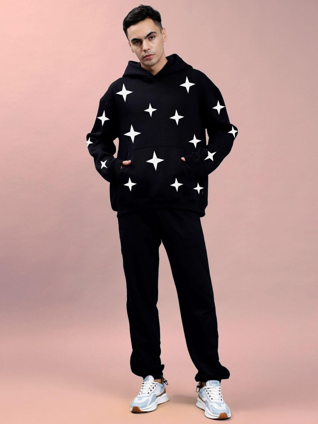 BLINKING STARS REFLECTOR OVERSIZE HOODIE BLACK - Hoodie
