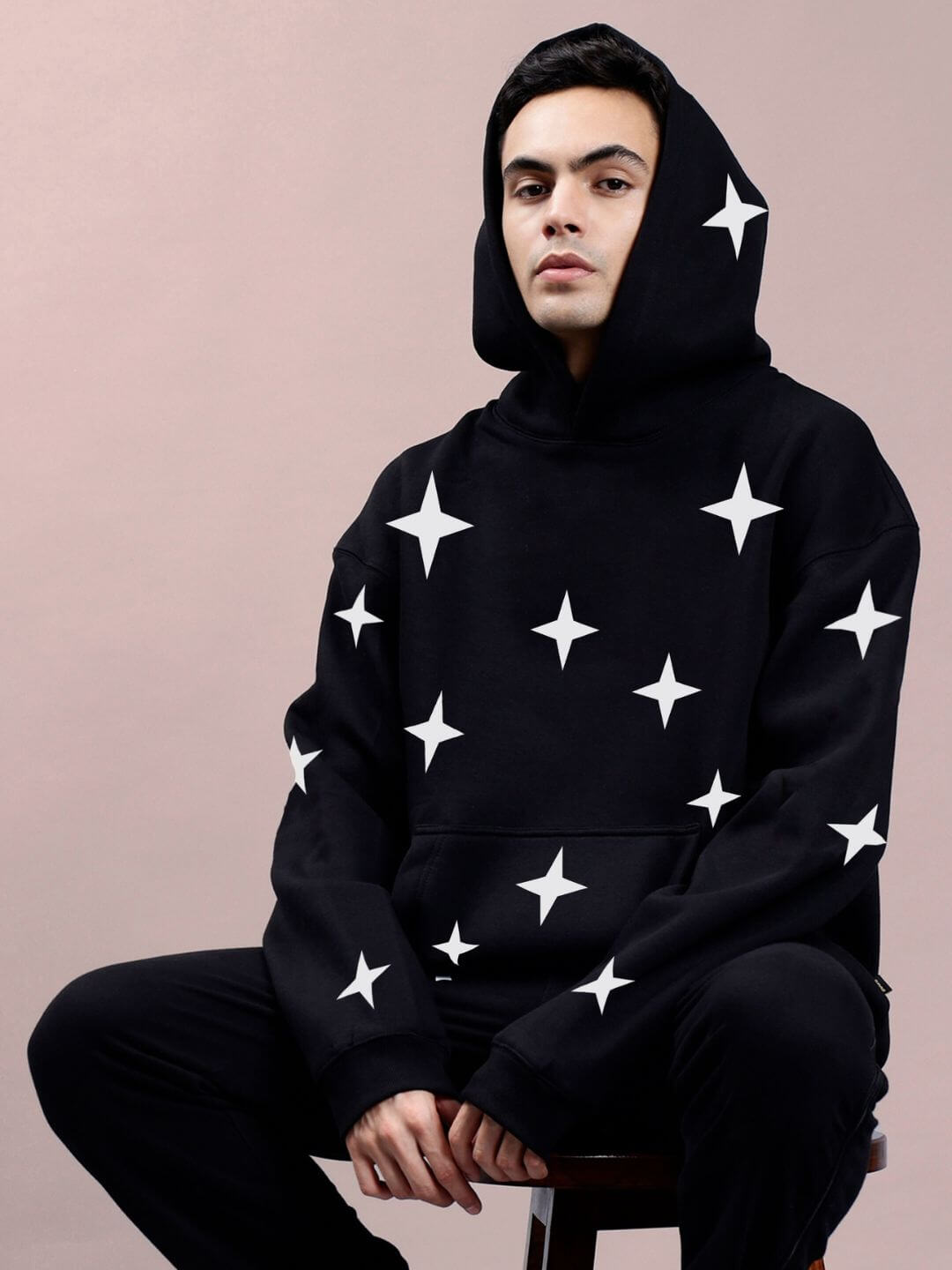 BLINKING STARS REFLECTOR OVERSIZE HOODIE BLACK - Hoodie