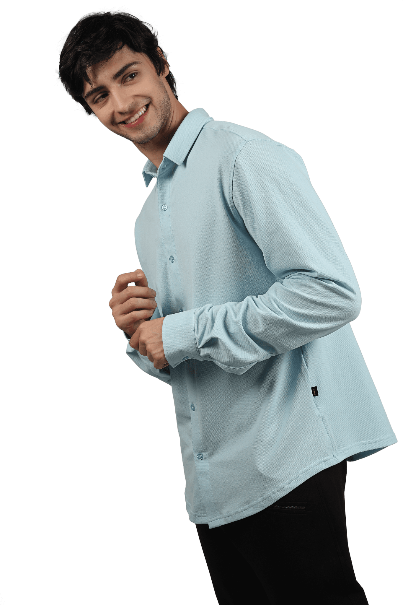 BLUE FULL SLEEVE 4 WAY STRETCH SLIM FIT WRINKLE FREE SHIRT - SHIRT
