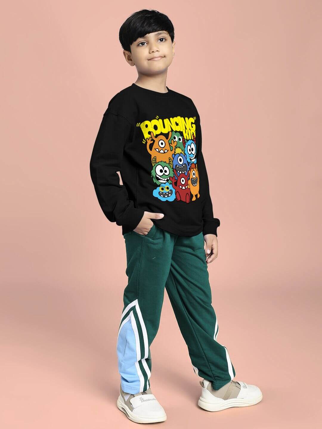 BOUNCING KID SWEATSHIRT FOR BOYS AND GIRLS BLACK - KIDS SWEATSHIRT