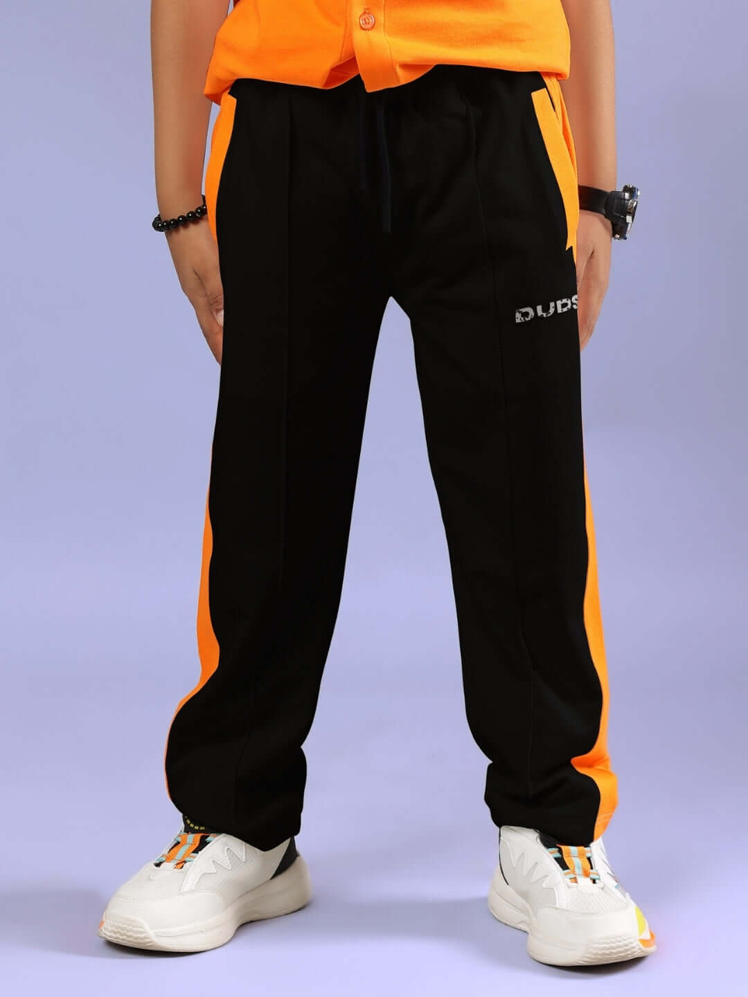 BREEZER jogger for boys and girls in black-orange, comfortable and stylish, customizable fit from DUDS.