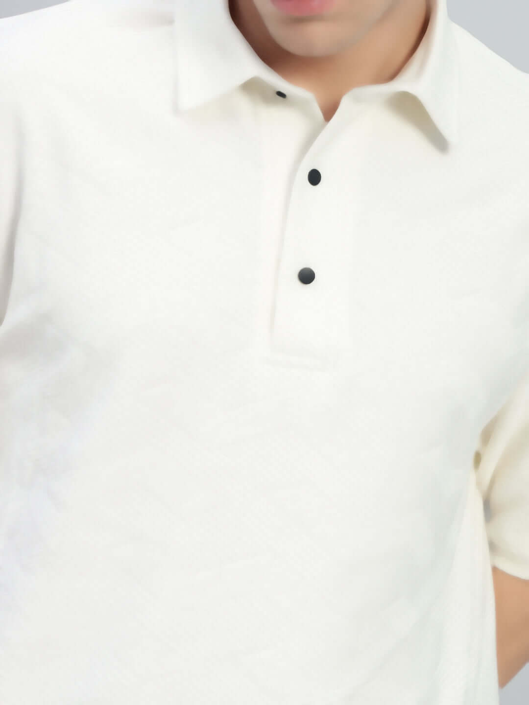 BROCADE POLO COTTON T-SHIRT OFF WHITE showcasing textured jacquard design and breathable cotton fabric, perfect for casual elegance.