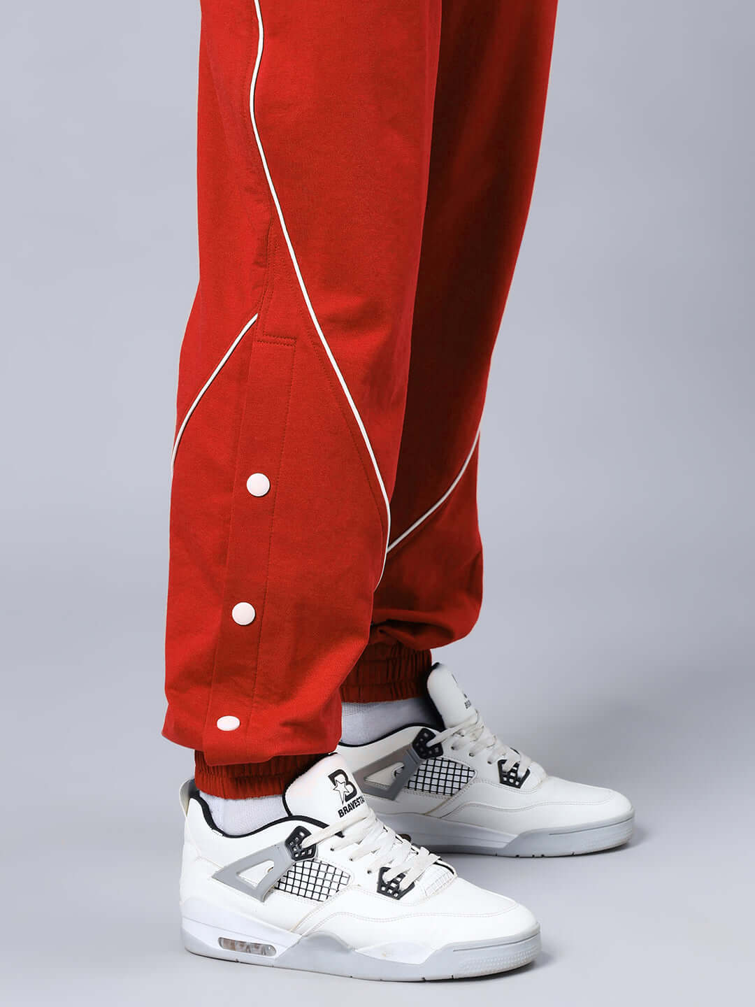 Red BROSSFINE Contrast Joggers by DUDS, featuring custom fit option for a tailored look.