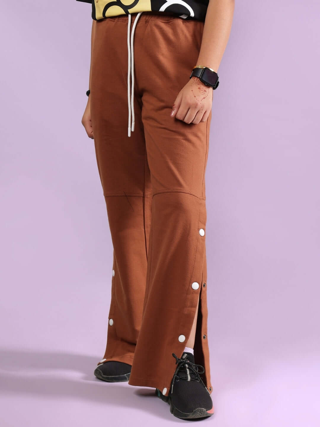 RACER JOGGER FOR BOYS & GIRLS BROWN with button details and custom fit option