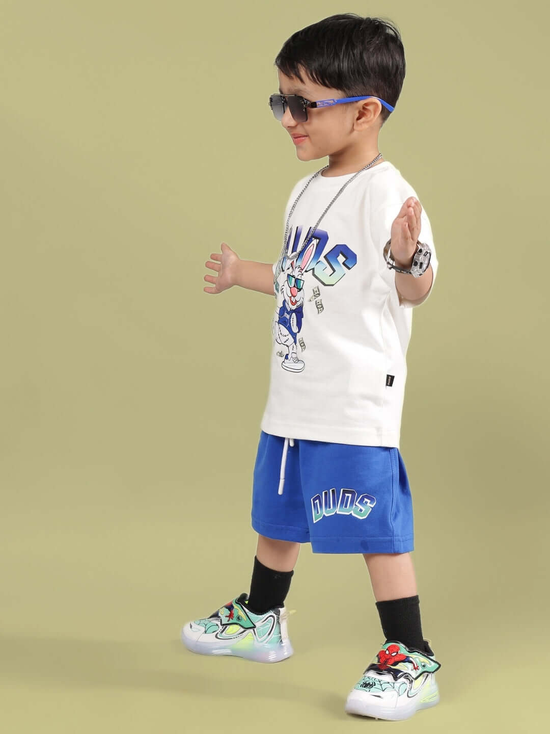 Stylish child wearing BUMBLE CO-ORD FOR BOYS & GIRLS OFF WHITE-R BLUE by DUDS, showcasing fashion and comfort.