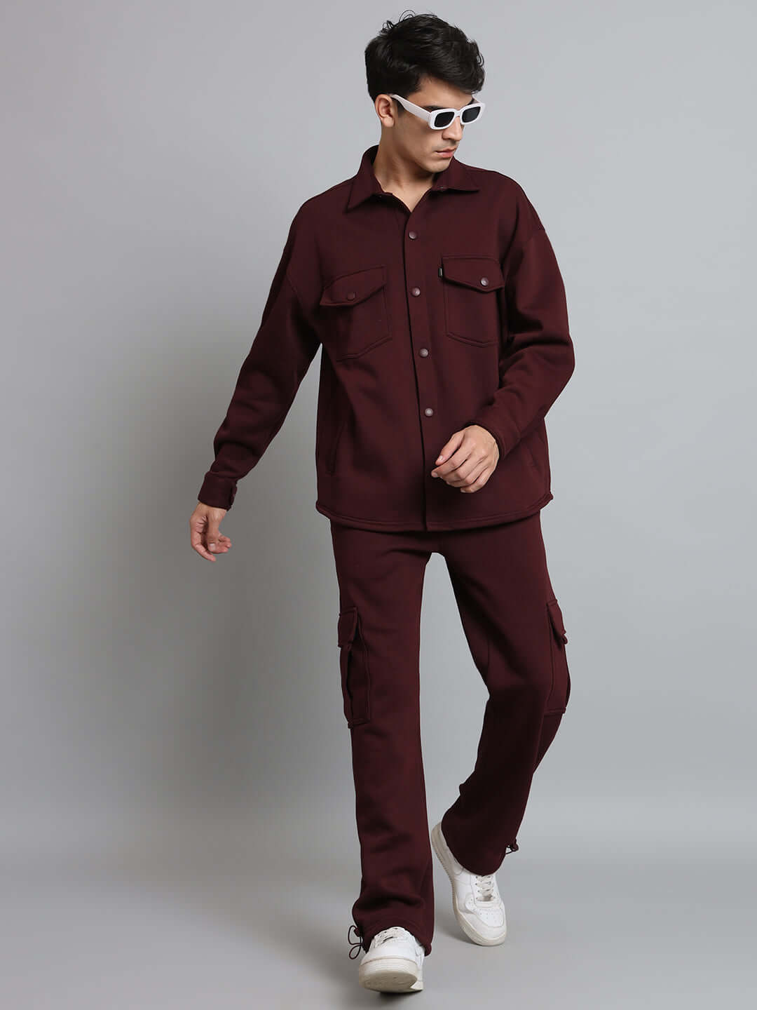 Maroon Overshirt-Cargo Pant Co-ord Set - Wearduds