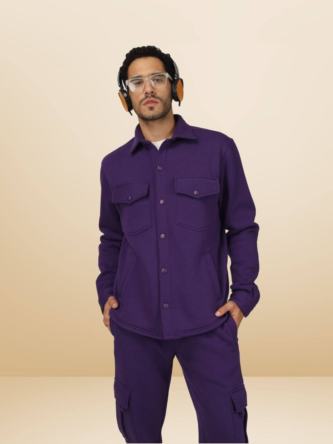 Purple Overshirt-Cargo Pant Co-ord Set - Wearduds