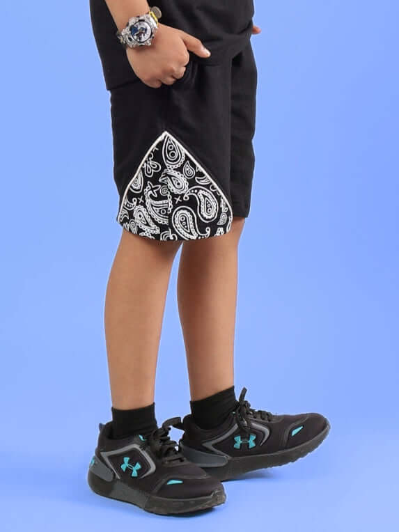 CALVIN SHORTS FOR BOYS & GIRLS BLACK with paisley design, side view