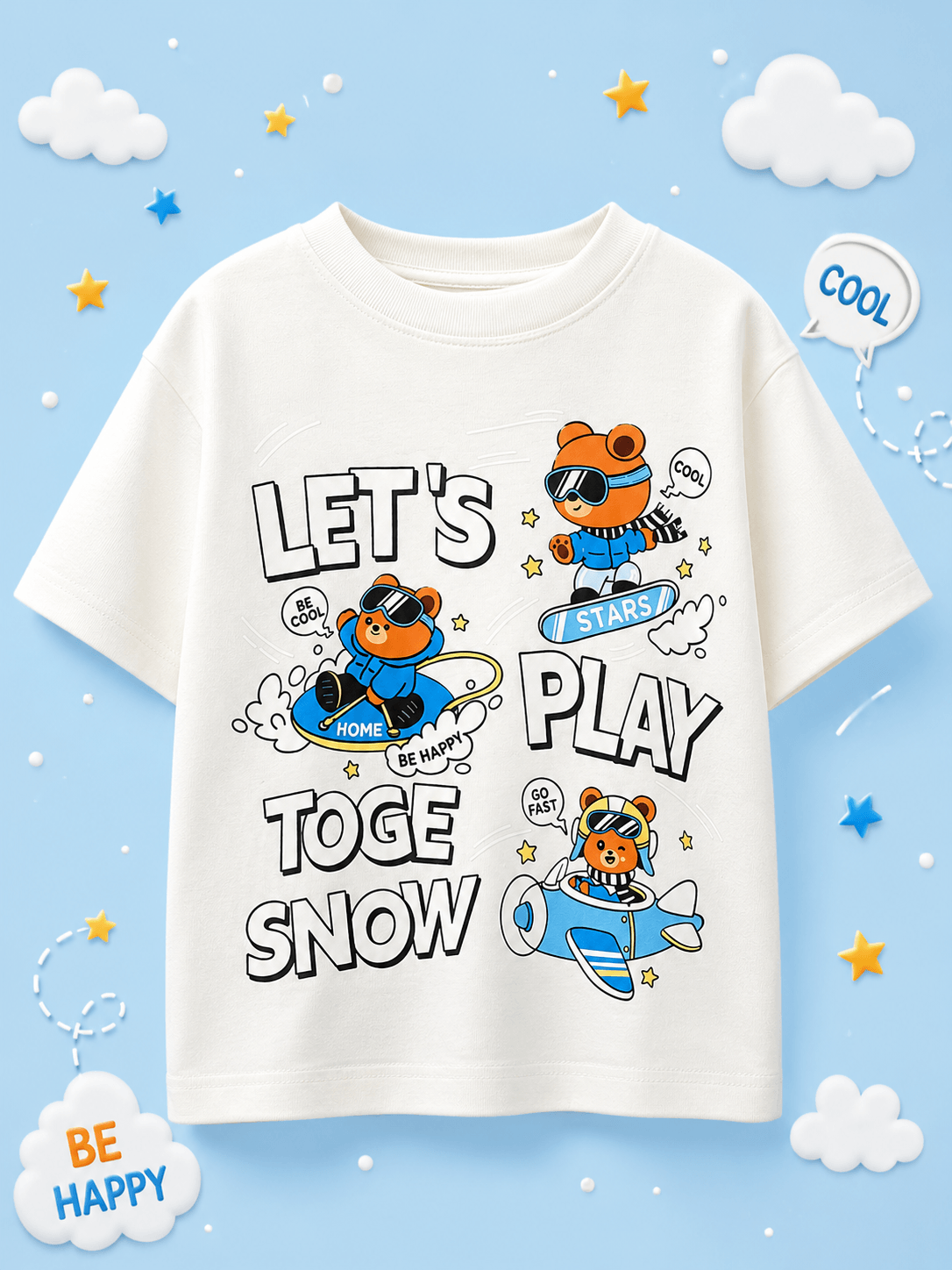 CARTOON BEAR CO-ORD SET FOR BOYS AND GIRLS WHITE MINT GREEN featuring playful bear graphics on a trendy shirt.