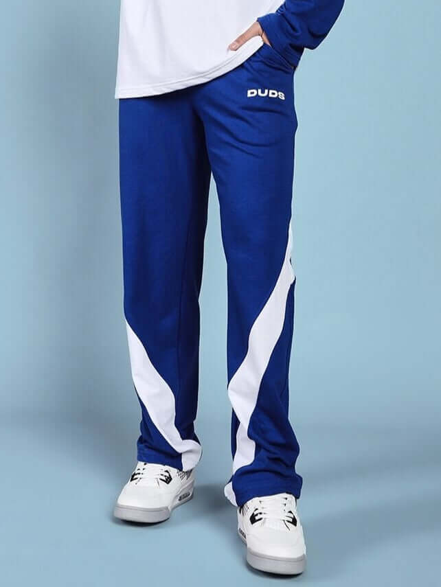 Model wearing Celestine Cool Relaxed Fit Jogger in Blue-White by DUDS, showcasing casual style and comfort.