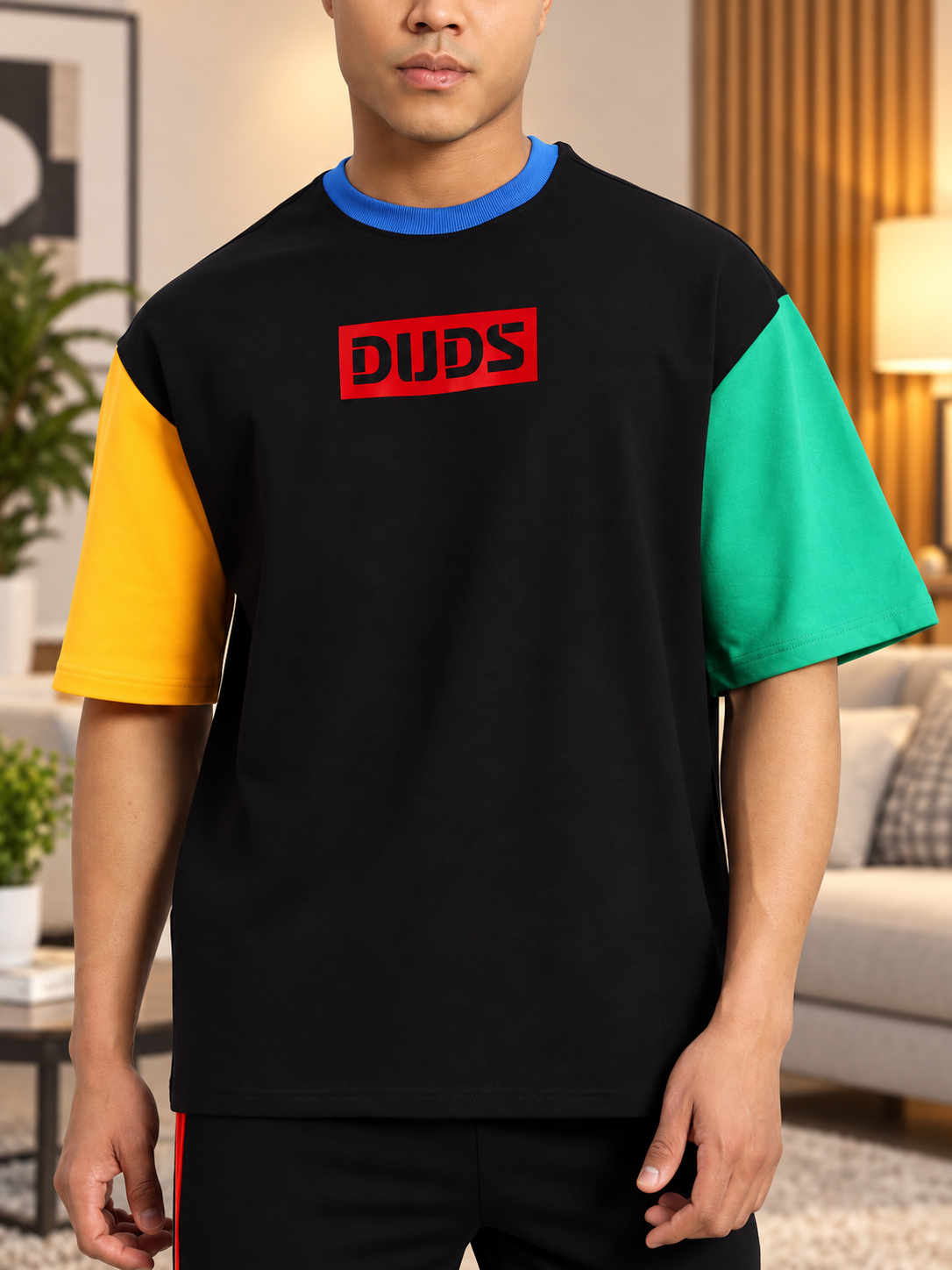 CHROMA COLOR BLOCKED OVERSIZED T-SHIRT BLACK