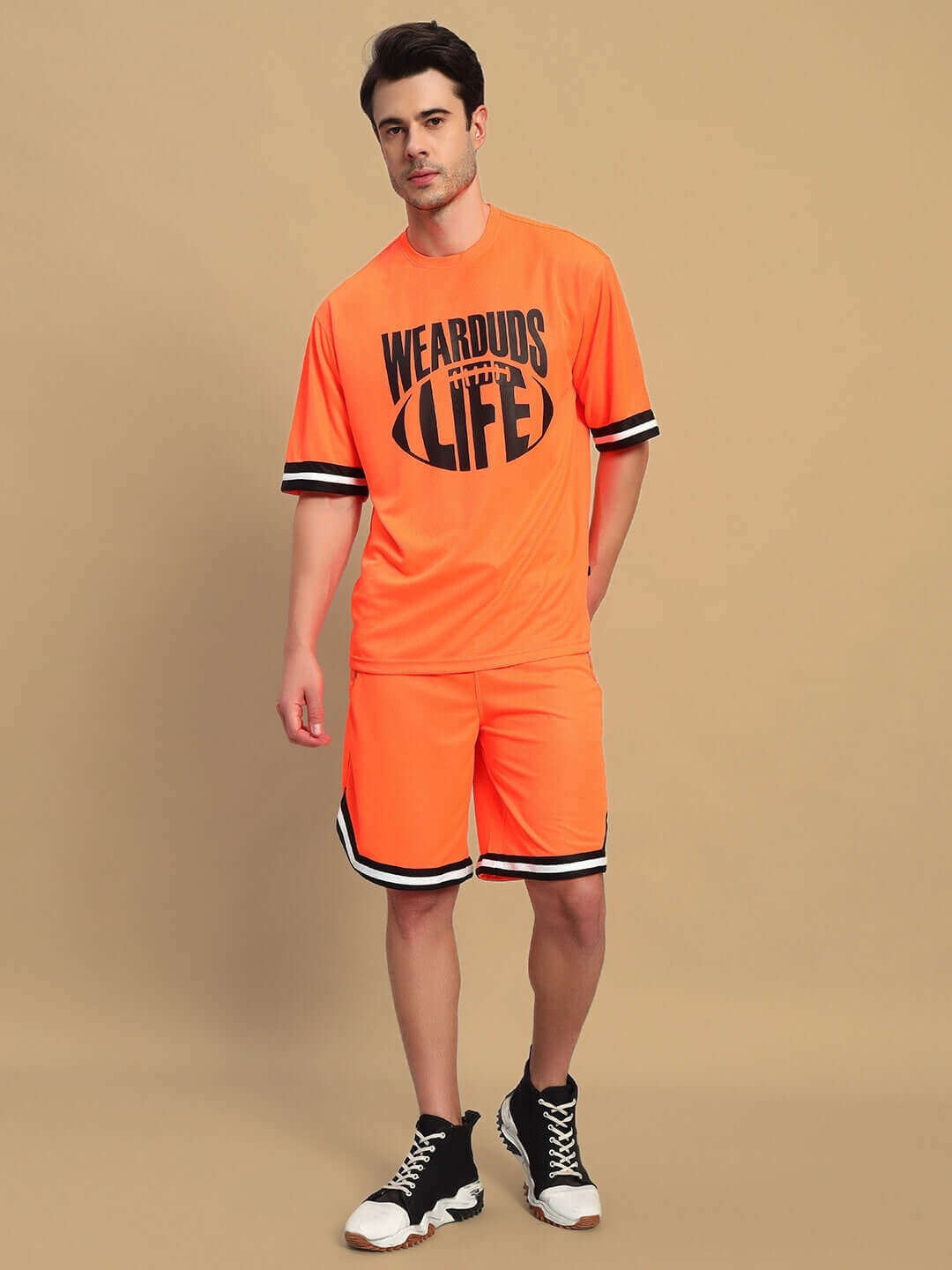 Chronic Colorblock Co-ord Set in Orange, featuring bold graphic design and comfortable fit for casual style.