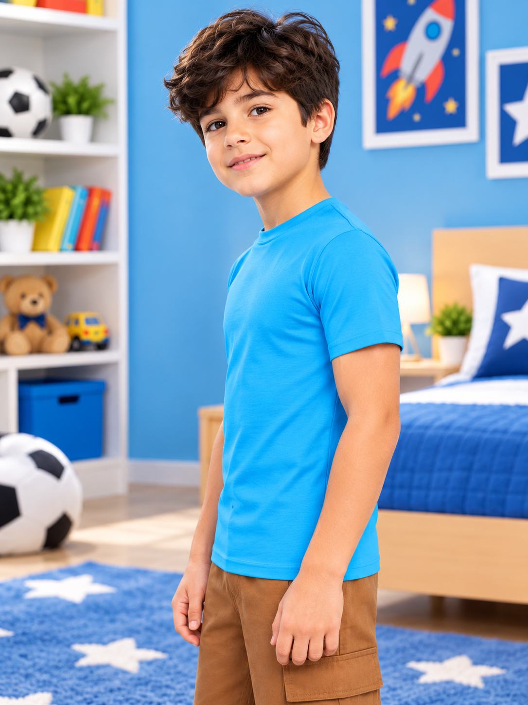 CLASSIC SLIM FIT T-SHIRT FOR BOYS GIRLS BLUE
