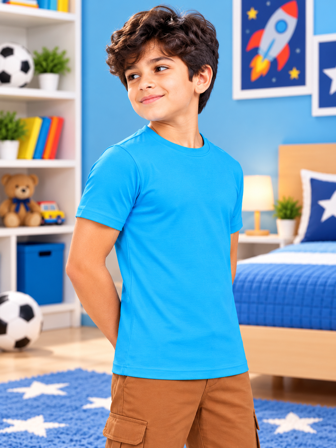 CLASSIC SLIM FIT T-SHIRT FOR BOYS GIRLS BLUE