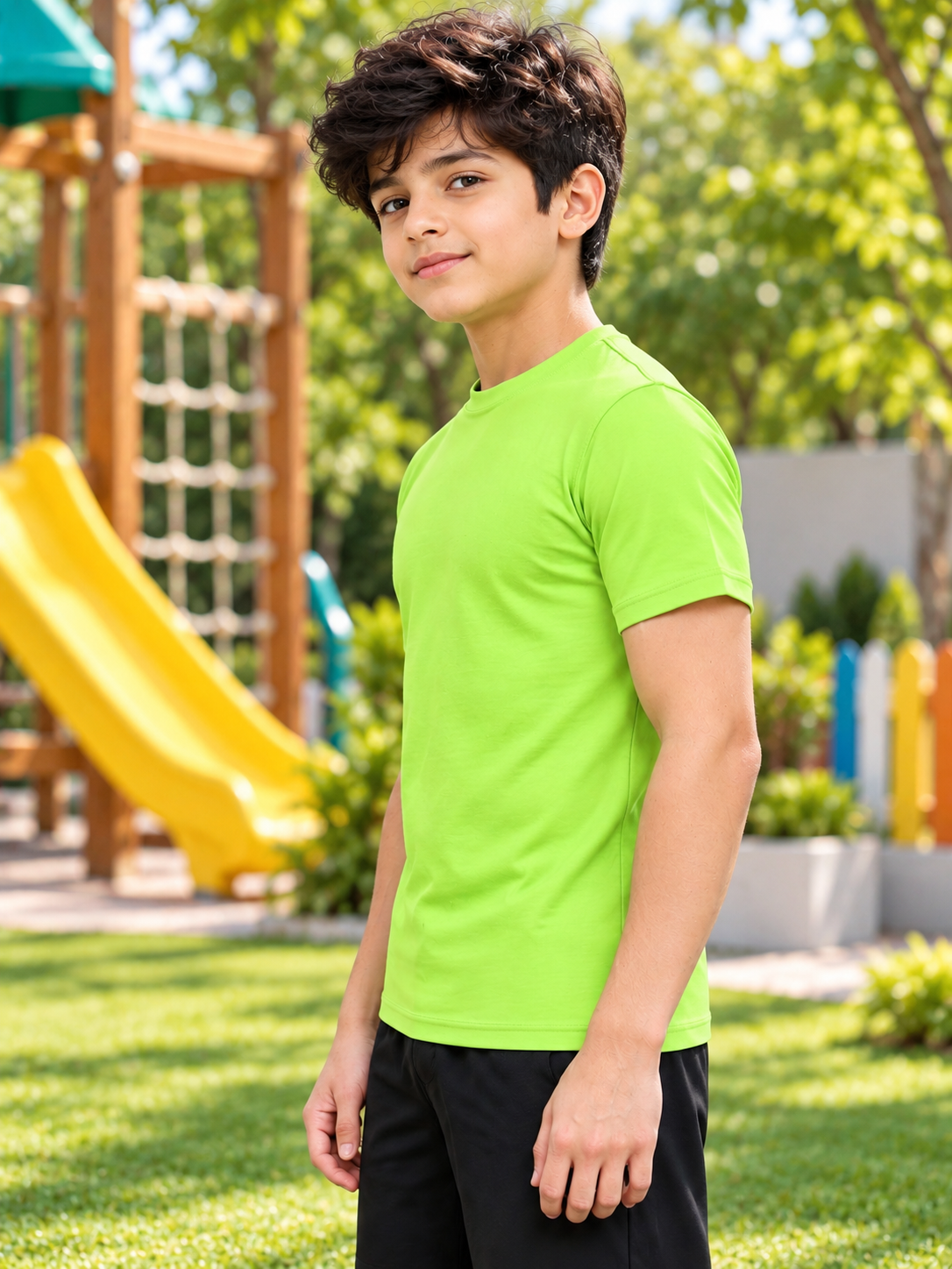 CLASSIC SLIM FIT T-SHIRT FOR BOYS GIRLS NEON GREEN