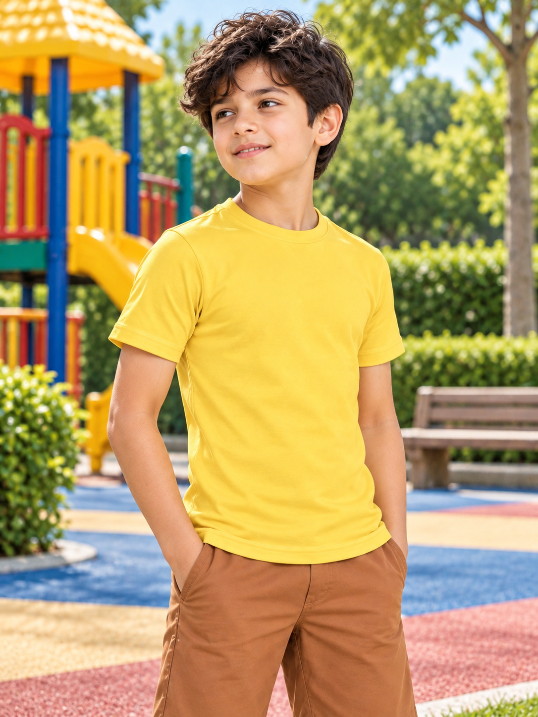 CLASSIC SLIM FIT T-SHIRT FOR BOYS GIRLS YELLOW