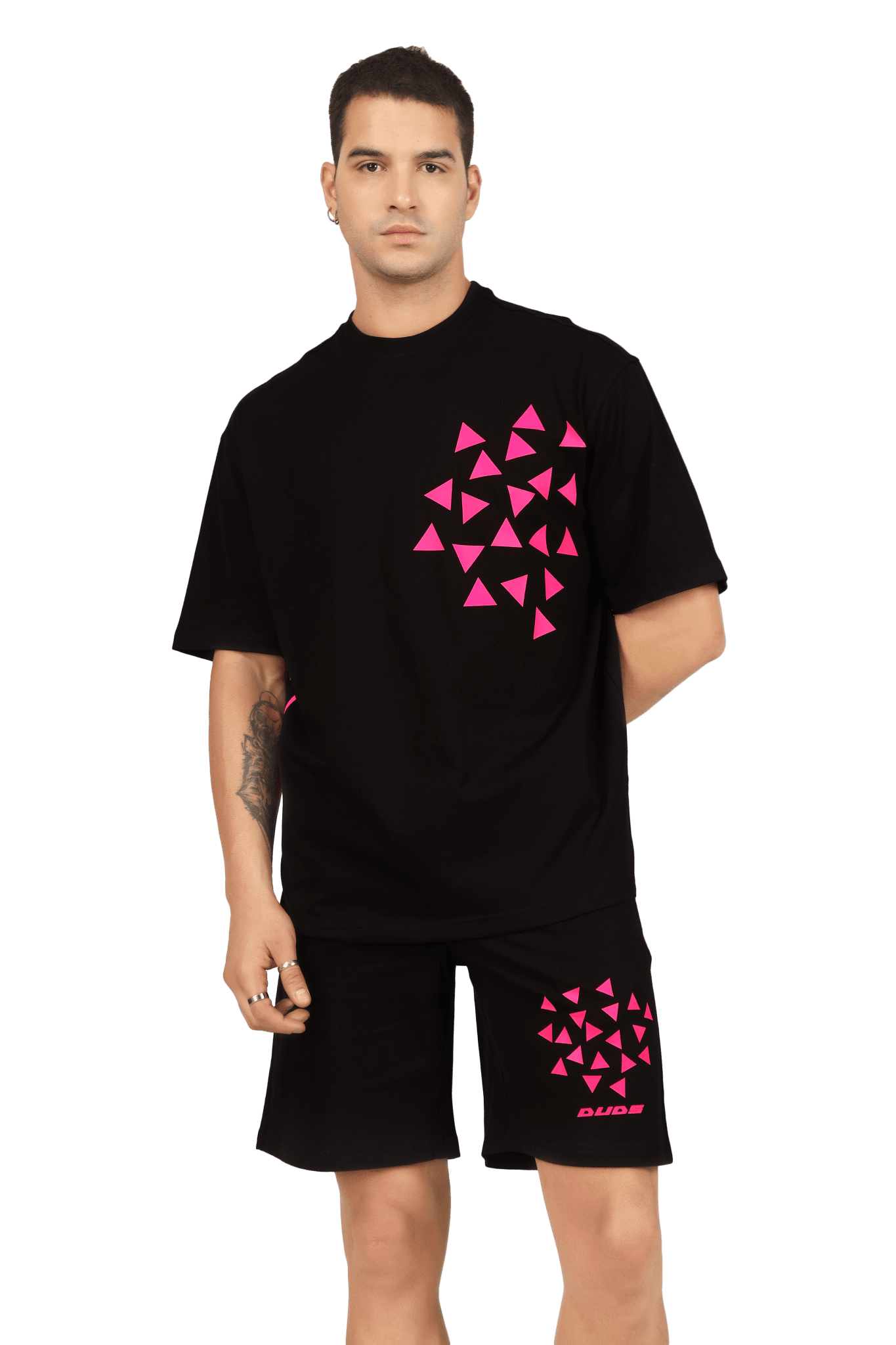 CO - ORD SET BLACK WITH MAGENTA PRINT OF STAR DUST - CO - ORD SET