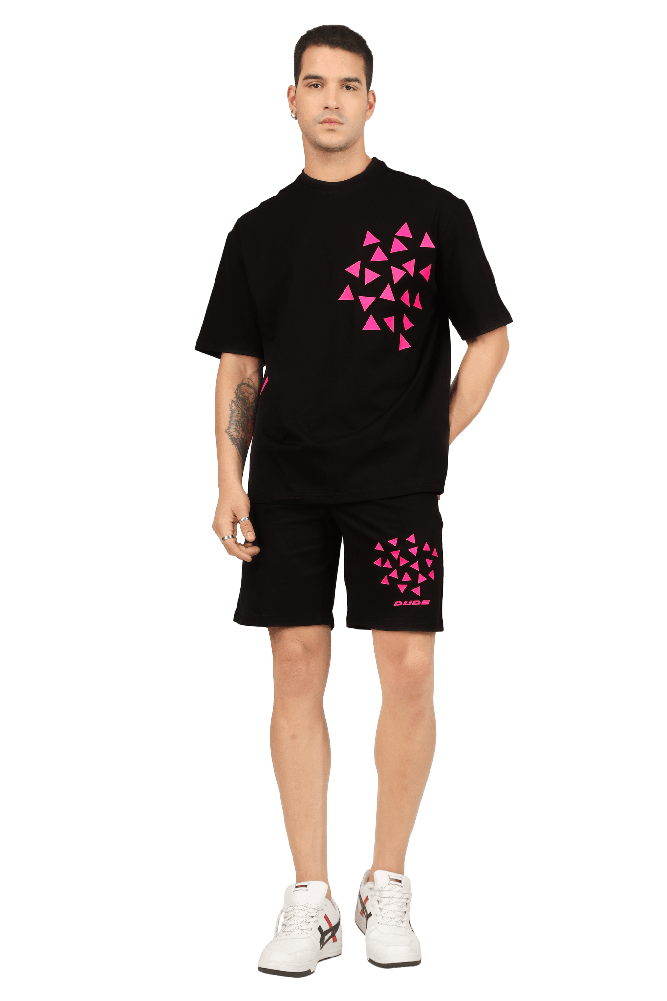 CO - ORD SET BLACK WITH MAGENTA PRINT OF STAR DUST - CO - ORD SET